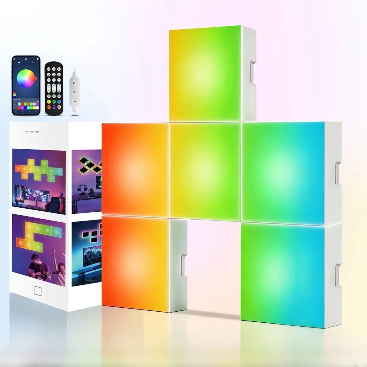 Квадратні RGB панелі з синхронізацією музики, настінна лампа для атмосфери