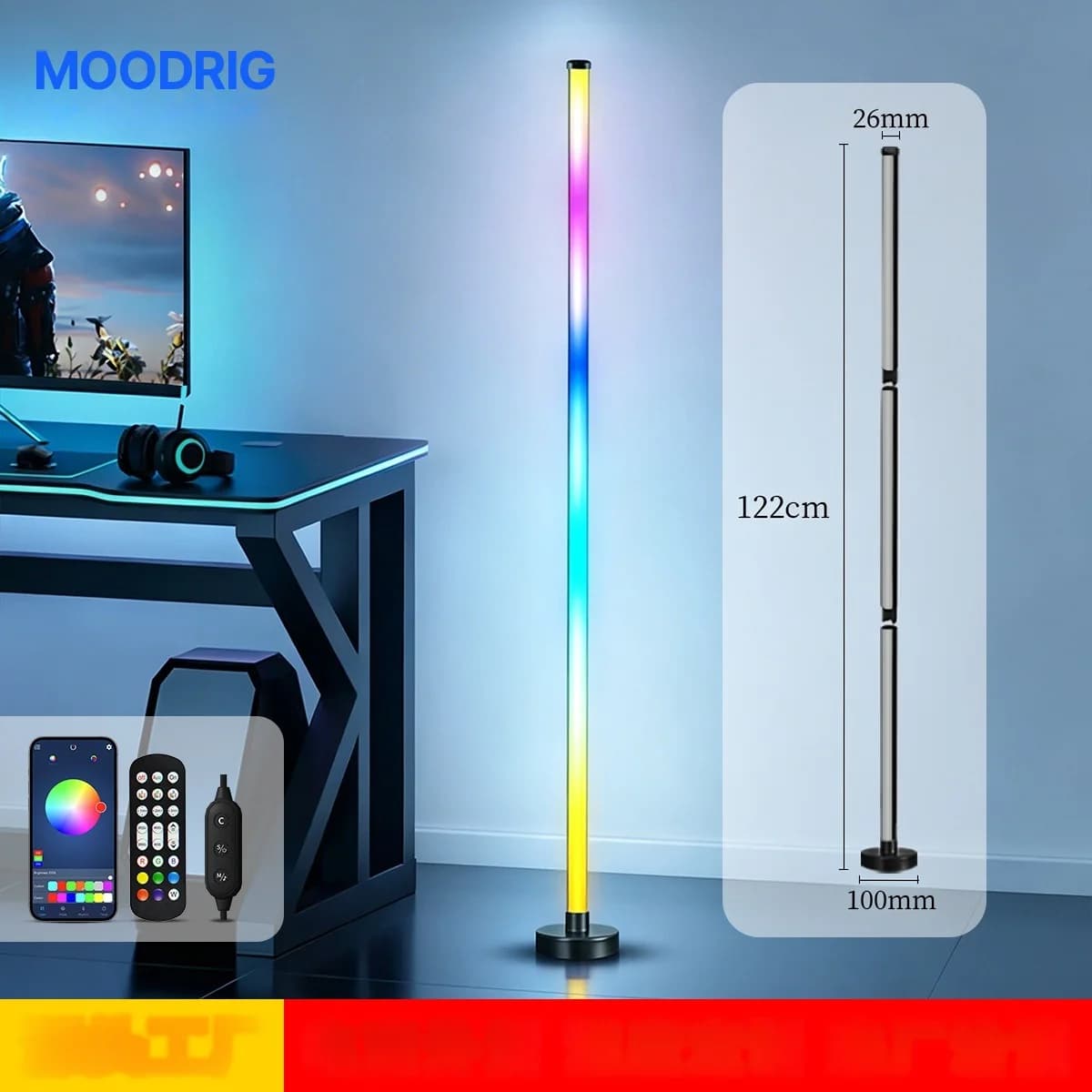 Кутова світлодіодна підлогова лампа RGB з синхронізацією з музикою, керуванням через додаток та пульт