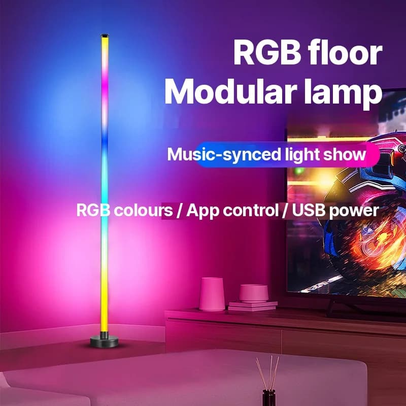 Кутова світлодіодна підлогова лампа RGB з синхронізацією з музикою, керуванням через додаток та пульт