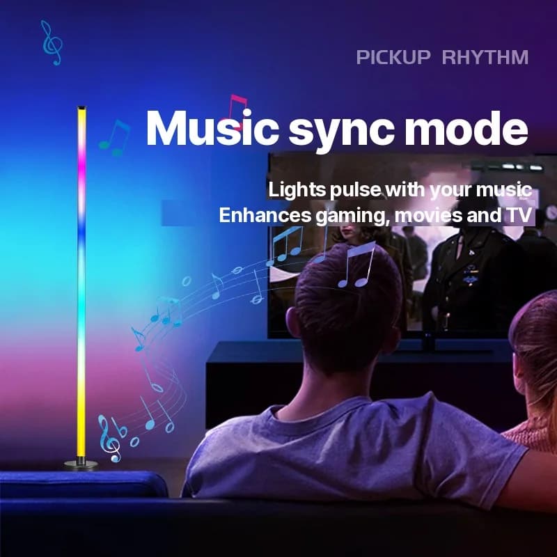 Кутова світлодіодна підлогова лампа RGB з синхронізацією з музикою, керуванням через додаток та пульт