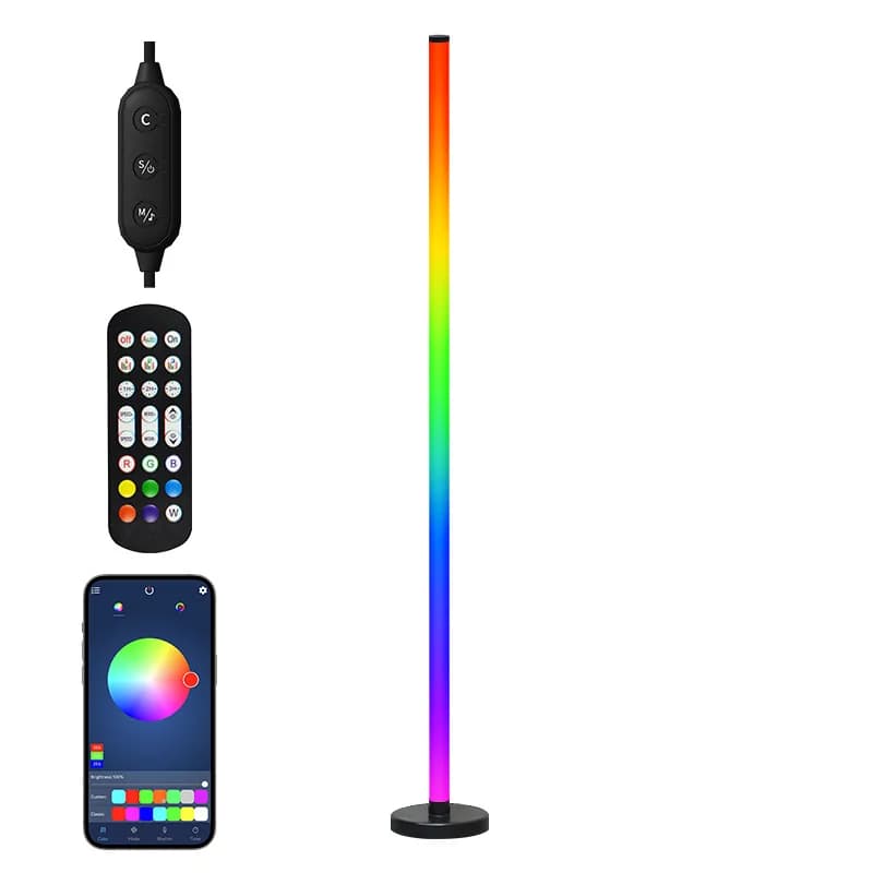 Кутова світлодіодна підлогова лампа RGB з синхронізацією з музикою, керуванням через додаток та пульт