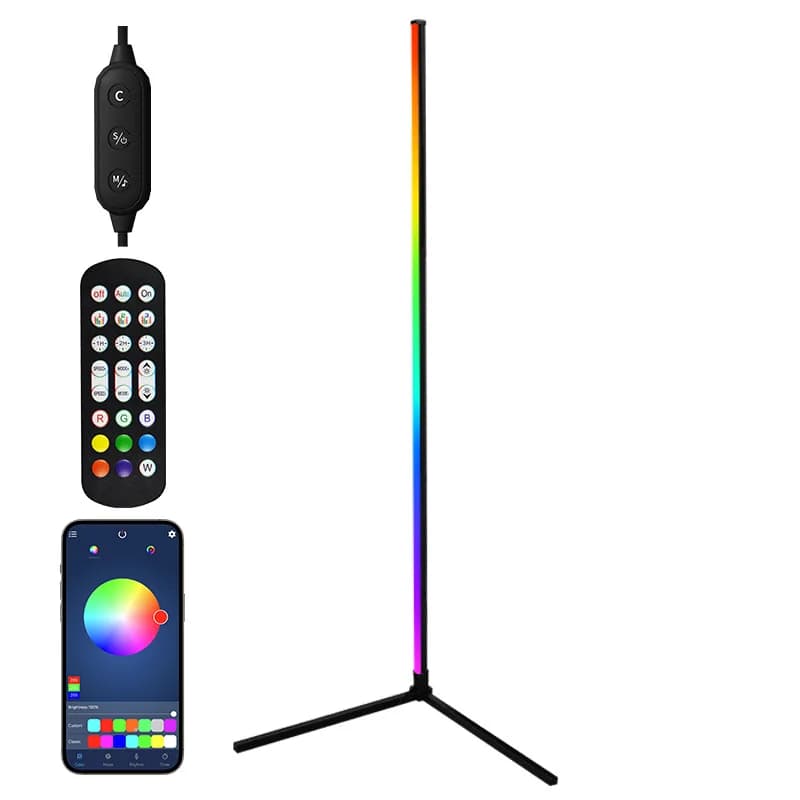 Кутова світлодіодна підлогова лампа RGB з синхронізацією з музикою, керуванням через додаток та пульт