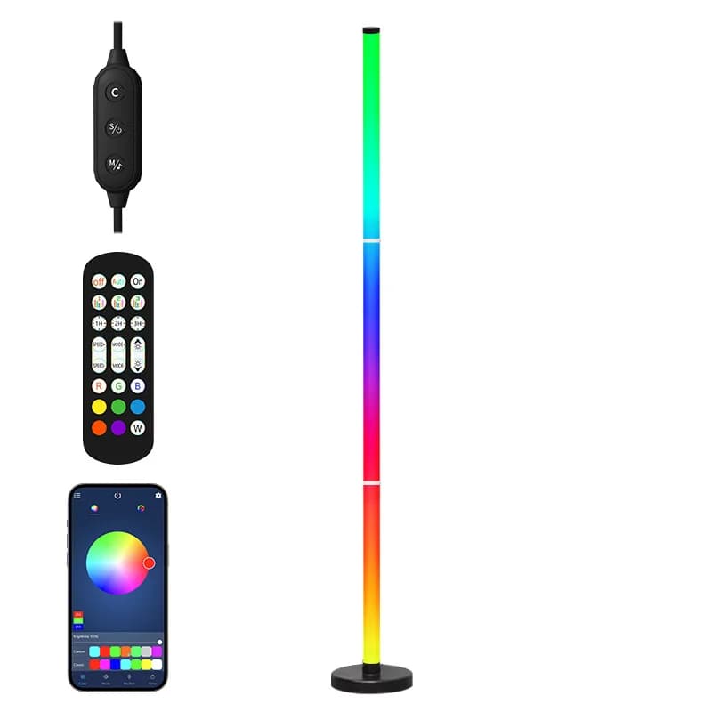 Кутова світлодіодна підлогова лампа RGB з синхронізацією з музикою, керуванням через додаток та пульт