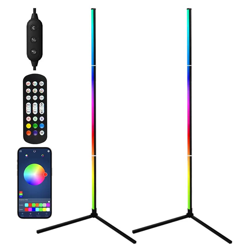 Кутова світлодіодна підлогова лампа RGB з синхронізацією з музикою, керуванням через додаток та пульт