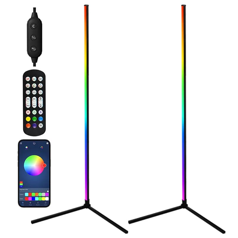 Кутова світлодіодна підлогова лампа RGB з синхронізацією з музикою, керуванням через додаток та пульт