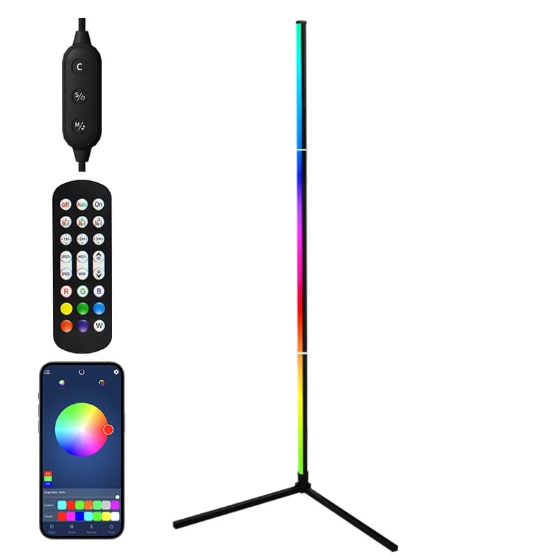 Кутова світлодіодна підлогова лампа RGB з синхронізацією з музикою, керуванням через додаток та пульт